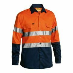 Bisley 190gsm Hoop Reflective Cotton Drill Shirt_ Long Sleeve Orange Navy
