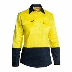 Bisley 190gsm Womens Cotton Drill Shirt_ Long Sleeve_ Yel_Navy