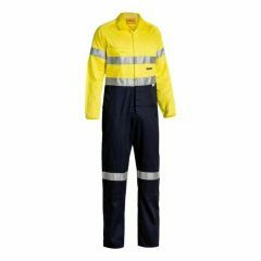 Bisley BC6719TW 190gsm Hoop Reflective Lightweight Cotton Drill Coveralls_ Yel_Navy