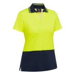 Bisley BKL1234 Women's Hi_Vis V_Neck Short Sleeve Polo_ Yellow_Na