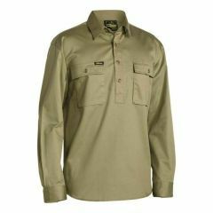 Bisley BSC6433 190gsm Closed Front Cotton Drill Shirt_ Long Sleeve_ Khaki