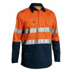 Bisley Hoop Reflective Closed Front Cotton Drill Shirt Long Sleeve Orange Navy