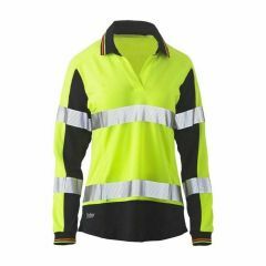 Bisley Womens Long Sleeve Taped Two Tone Hi Vis V_Neck Polo_ Yellow_Navy