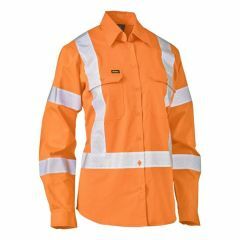 Bisley Womens Perforated Refl_ NSW Rail X Back Drill Shirt_ Long Sleeve Orange