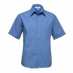 Biz Mens Micro Check Short Sleeve Shirt Mid Blue