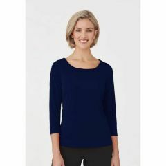 City Collection Ladies Smart Knit Top_ 3_4 Sleeve_ Navy