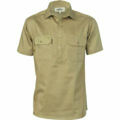 DNC 3203 190gsm Closed Front Cotton Drill Shirt_ Short Sleeve_ Kh