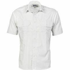 DNC 3213 110gsm Epaulette Polycotton Shirt_ Short Sleeve_ White
