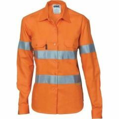 DNC 3785 Ladies 155gsm Hoop Reflective Cotton Drill Shirt_ Long Sleeve_ Orange