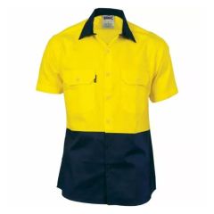 DNC 3831 190gsm Cotton Drill Shirt_ Short Sleeve_ Yellow_Navy