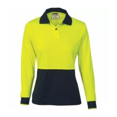 DNC 3898 Ladies Polyester Polo Shirt_ Long Sleeve_ Yellow_Navy