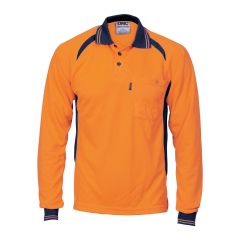 DNC 3902 Polyester Contrast Polo Shirt_ Long Sleeve_ Orange_Navy
