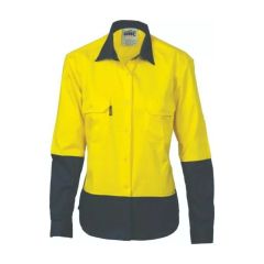 DNC 3932 190gsm Ladies Cotton Drill Shirt_ Long Sleeve_ Yellow_Na