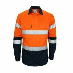 DNC 3976 155gsm Biomotion Hoop Reflective Cotton Drill Shirt_ Long Sleeve_ Orange_Navy
