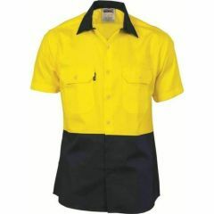 DNC 3980 190gsm Vented Cotton Drill Shirt_ Short Sleeve_ Yel_Navy