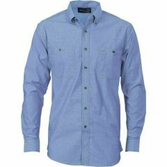 DNC 4102 155gsm Mens Twin Pocket Cotton Chambray Shirt_ Long Sleeve_ Blue