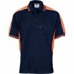 DNC 5214 Poly_Cotton Panel Polo Shirt_ Navy_Orange_ Short Sleeve