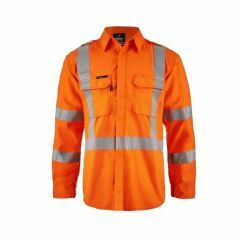 Flame Buster Mens HiVis Orange Shirt w_ Gusset Slvs_ X_Pattern NSW Rail FR Refl_ Tape