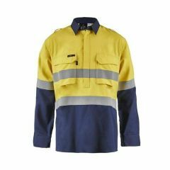 Flame Buster Mens Hi Vis Two Tone Close Front Shirt Reflective Yellow Nav 