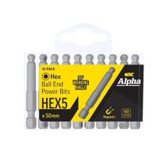 HEX 5 x 50mm Ball End Power Bit _ Handipack _x10_