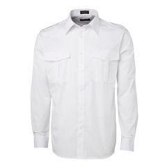 JB's 6E 65_35_ Polyester Cotton Epaulette Shirt_ Long Sleeve_ Whi