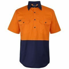JB's Hi Vis Close Front Short Sleeve Shirt_ Orange_Navy