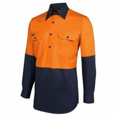 JB's Hi Vis Long Sleeve 190g Close Front Shirt_ Orange_Navy