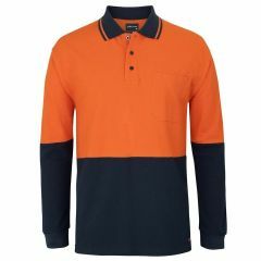 JB's Hi Vis Long Sleeve Cotton Pique Polo_ Orange_Navy