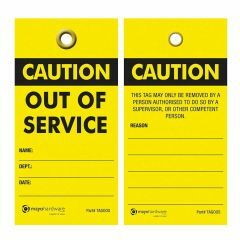 Masterlock 75x150mm _ Disposable Tags _ Caution Out Of Service_ with String Pk_25 