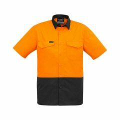 Mens Rugged Cooling Hi Vis Spliced S_S Shirt Orange Navy