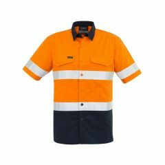 Mens Rugged Cooling Taped Hi Vis Spliced S_S Shirt Orange Navy