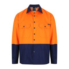 Norss  HiVis Two Tone _190gsm_ Cotton Drill Shirt_ Orange_Navy_ L
