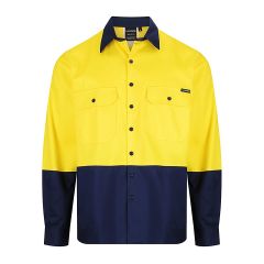 Norss HiVis Two Tone _190gsm_ Cotton Drill Shirt_ Yellow_Navy_ Lo