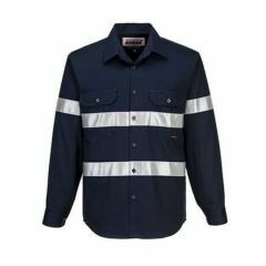 PM Cotton Drill Shirt with Reflective Tape_ Long Sleeve_ Navy