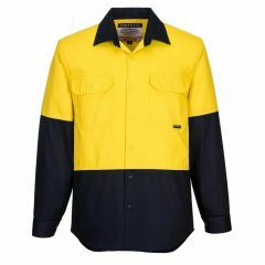 Portwest 2 Tone Cotton Drill Shirt_ Yellow_Navy_ Long Sleeve