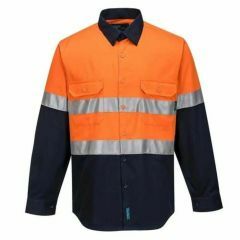 Portwest 2 Tone Reflective Cotton Drill Shirt_ Orange_Navy_ Long 