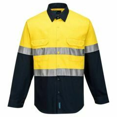 Portwest 2 Tone Reflective Cotton Drill Shirt_ Yellow_Navy_ Long 
