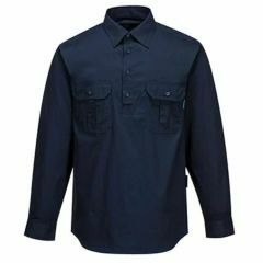 Portwest Cotton Drill Close Front Long Sleeve Shirt_ Navy
