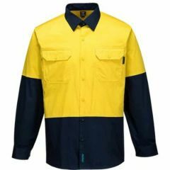Portwest HiVis Lightweight Cotton Drill Shirt_ Yellow_Navy_ Long 