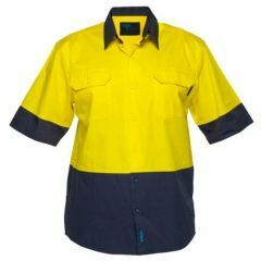 Portwest Hivis Lightweight Cotton Drill Shirt_ Yellow_Navy_ Short