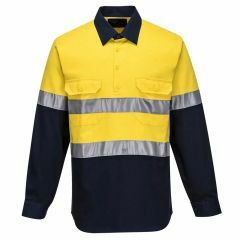 Portwest Hivis Reflective Cotton Drill Shirt_ Yellow_Navy_ Long S