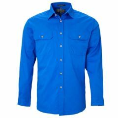 RITEMATE Mens Pilbara Open Front Long Sleeve Shirt_ Cobalt Blue
