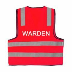 Reflective Polyester Vest_ Red Warden Print To Rear
