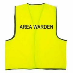 Reflective Polyester Zip Front Vest Yellow Area Warden Print to Front RHS Rear
