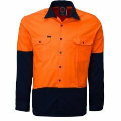 Ritemate HiVis 190gsm Cotton Drill Shirt_ Orange_Navy_ Long Sleev