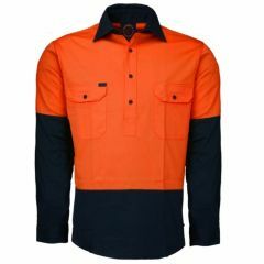 Ritemate HiVis 2 Tone Closed Front Cotton Drill Shirt_ Orange_Nav