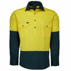 Ritemate HiVis 2 Tone Closed Front Cotton Drill Shirt_ Yellow_Gre