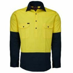 Ritemate HiVis 2 Tone Closed Front Cotton Drill Shirt_ Yellow_Nav