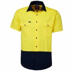 Ritemate HiVis 3_Way Ventilate Cotton Drill Shirt_ Yellow_Navy_ S