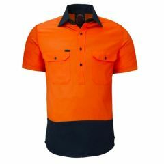 Ritemate Hi Vis Closed Front Cotton Drill Shirt_ Orange_Navy_ Sho